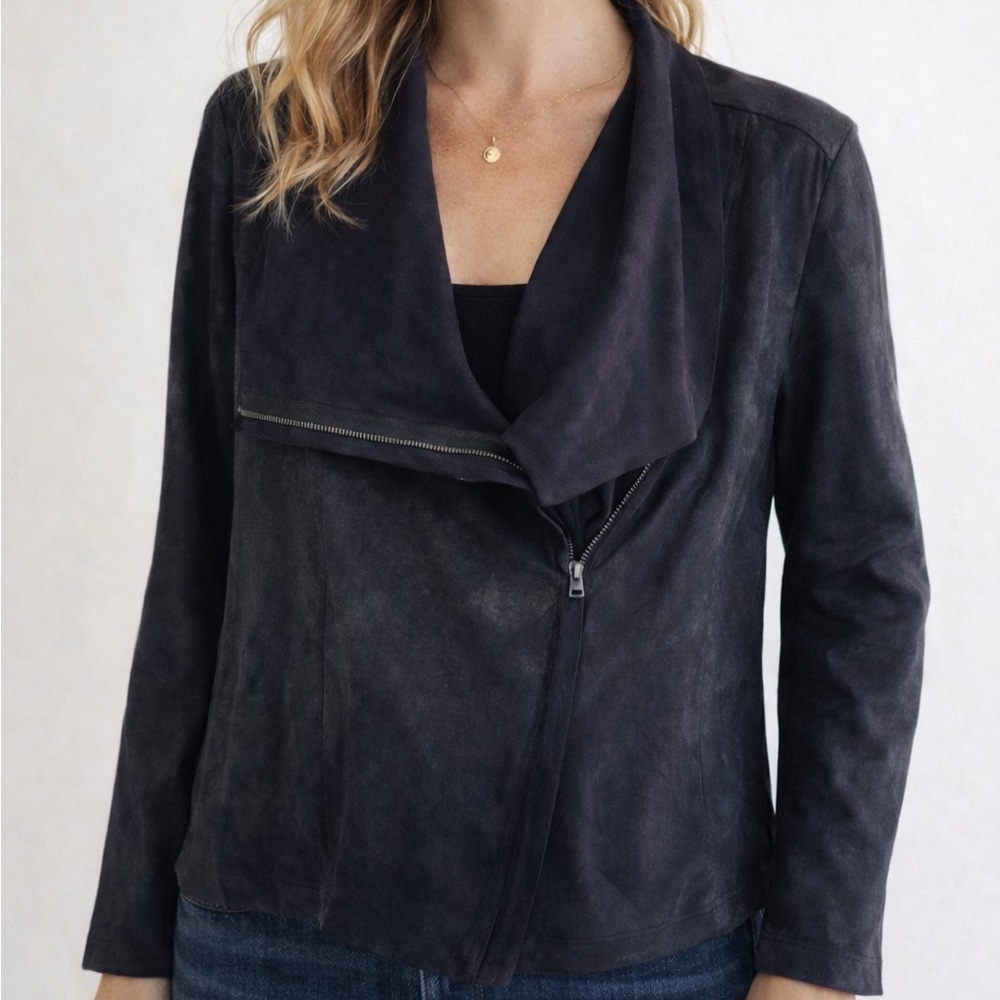 BNCI by Blanc Noir Navy Black Faux Suede Leather Moto Asymmetrical Jacket XL